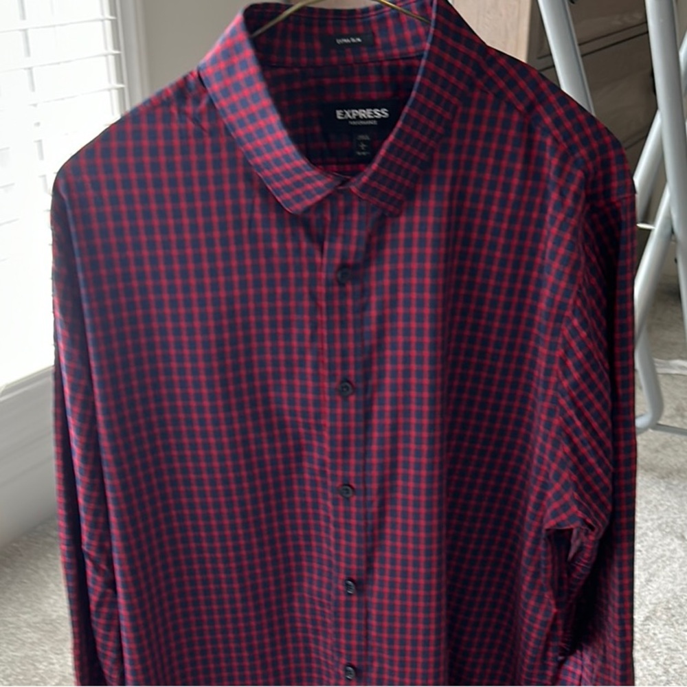 Express Performance Red and Blue Extra Slim Button Down Shirt